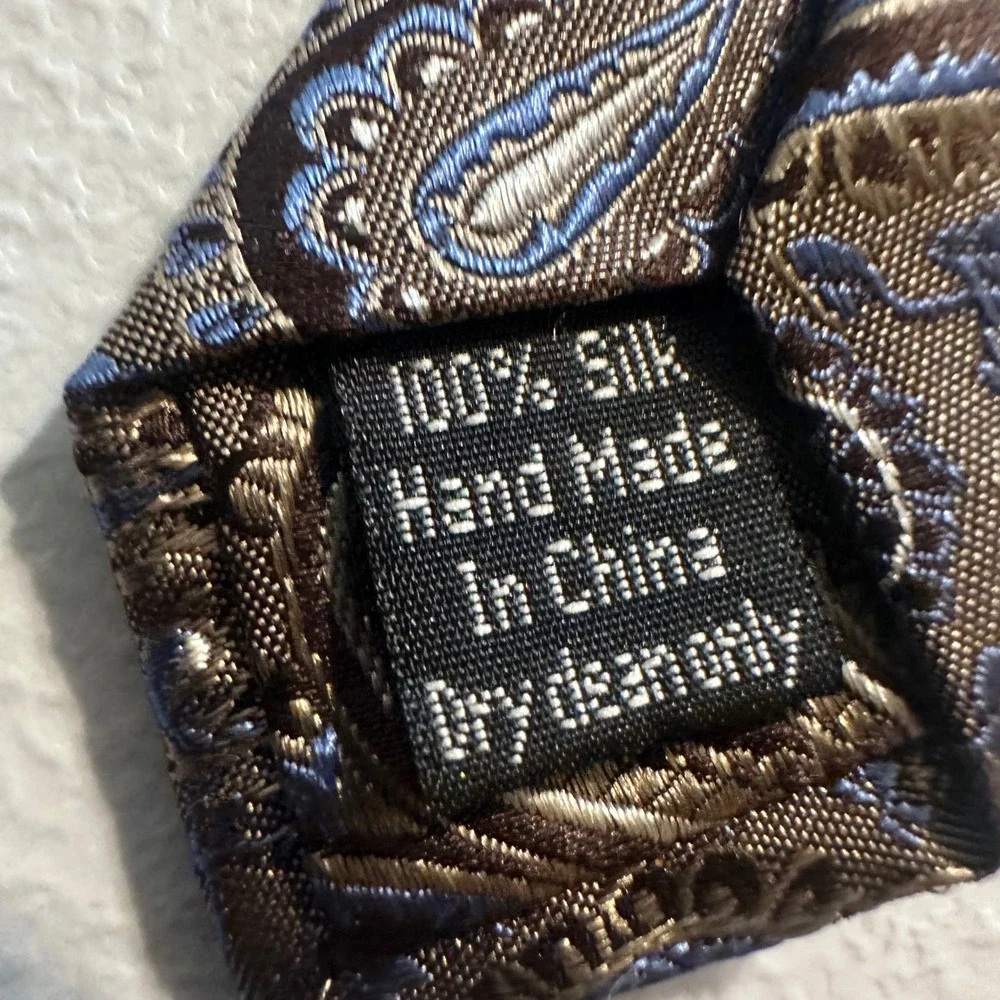 Pronto Uomo Tie Mens OS Brown Blue Paisley Silk Hand Made Business Professional